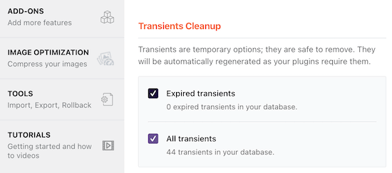 Check boxes transient cleanup