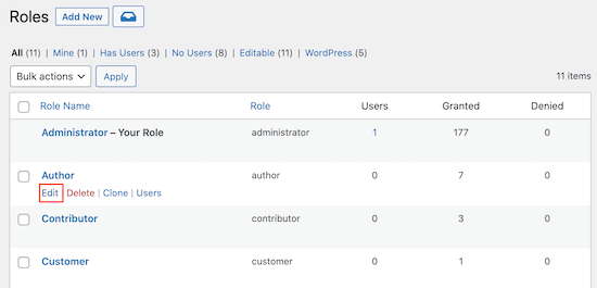 Editing a user role in WordPress using Members
