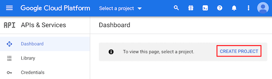 Google Cloud нажмите кнопку создать проект