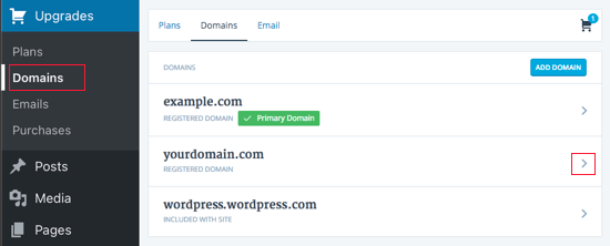 Navigate to My Sites » Upgrades » Domains