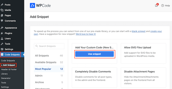 Adding a code snippet to WordPress