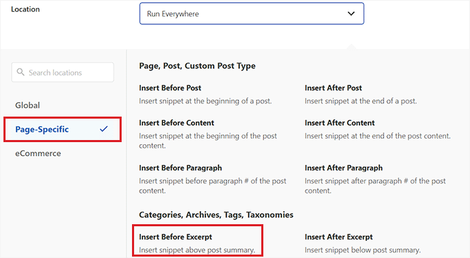 Choose snippet location as Insert before excerpt
