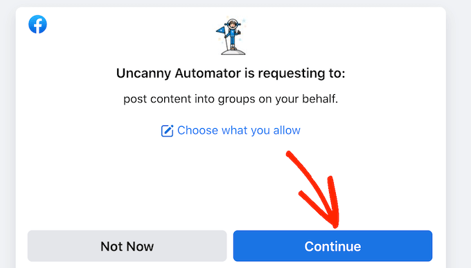 授予 Uncanny Automator 访问您的 Facebook 的权限