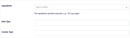 Additional fields to enter recipe schema information