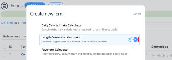 Select the Length Conversion Calculator Template