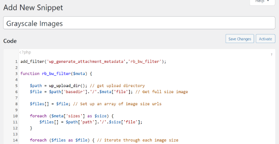 Add code snippet for grayscale images