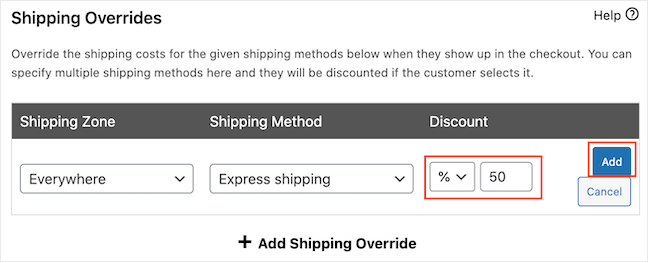Add a shipping override in WordPress and WooCommerce