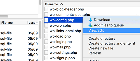 Edit wpconfig.php file