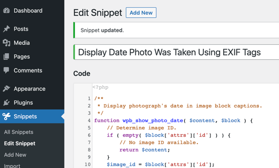 Exif Details Code Snippet
