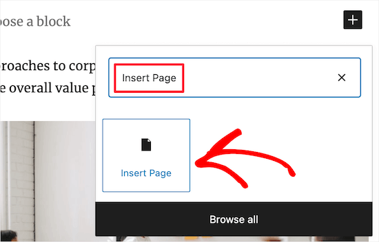 Select insert page block