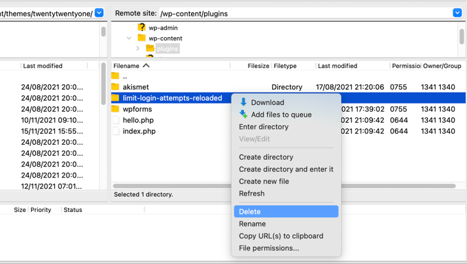 Simply Delete the limit-login-attempts-reloaded Folder