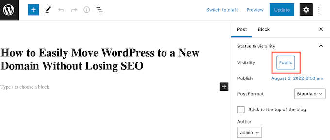 更改 WordPress 帖子的可见性