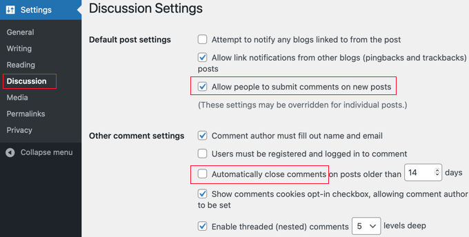 Enable Comments for Future Posts from Settings » Discussion
