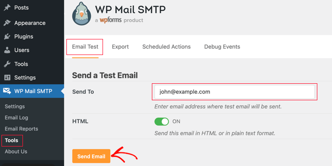 Navigate to WP Mail SMTP » Tools