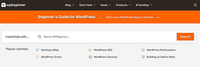 Wpbeginner homepage search