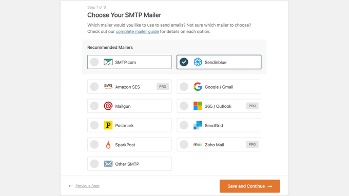 Select an SMTP Service Provider