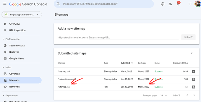 Google Search Console RSS Sitemap Read Date