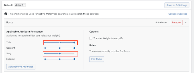 The SearchWP WordPress settings