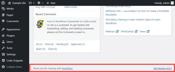 Изменение нижнего колонтитула панели администратора WordPress