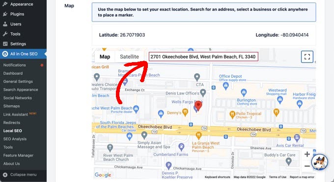Enter Your Store Location as a Query in the Map Section