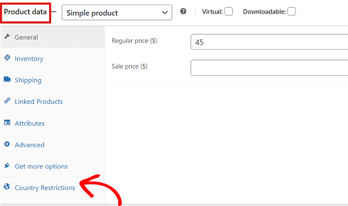 Go to Product Data section and select Country Restrictions