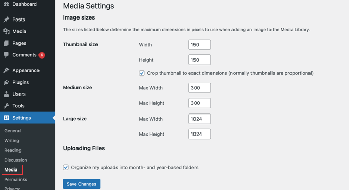The Media Settings Page