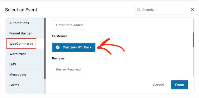 Adding a 'customer winback' trigger to an automation workflow