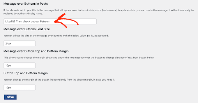 Customizing the message above a Patreon button