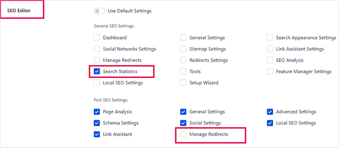 SEO editor changed settings