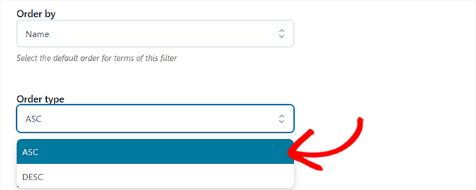 Pick order type as rising or coming down