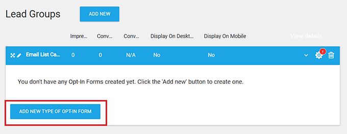 Click the Add new Opt-in form button