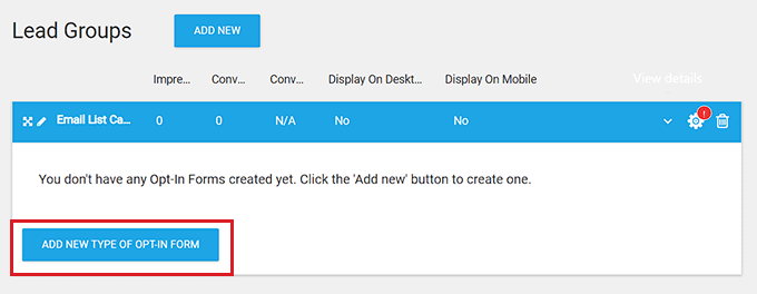 Click the Add brand-new Opt-in type button