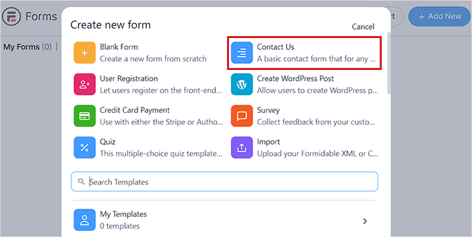 Select contact form template