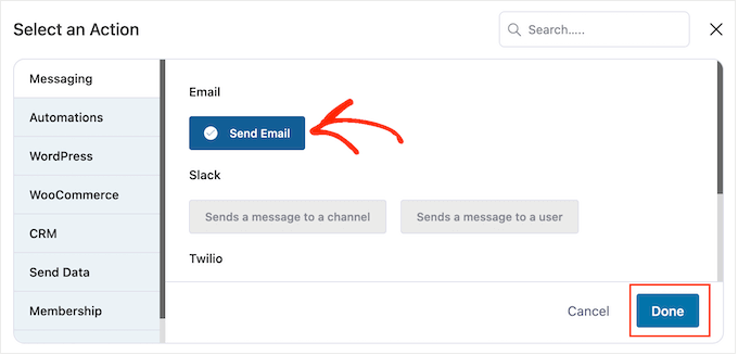 Adding a 'send email' action to an automated workflow